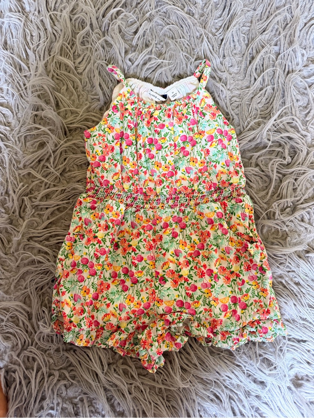 Janie and Jack Floral Cotton Romper - Pink & Yellow